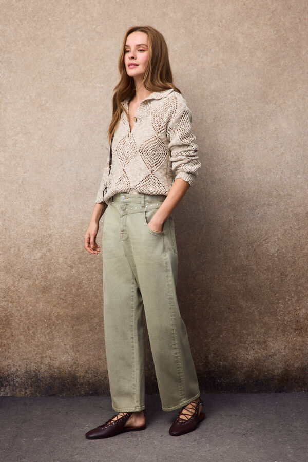 Slowlove Jersey de punto crochet. Beige