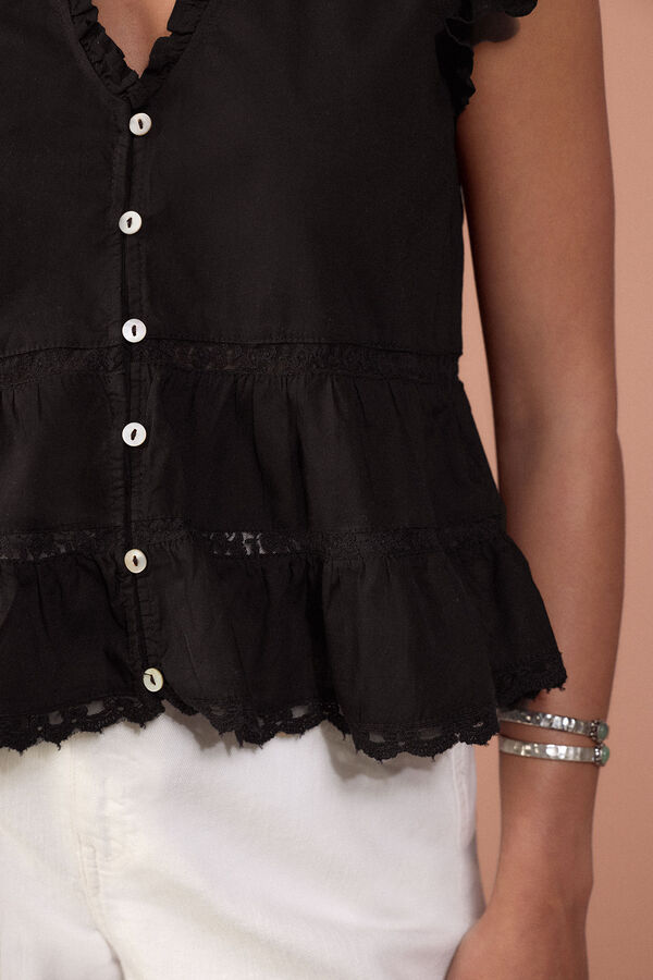 Slowlove Blusa fluida rom&aacute;ntica Negro