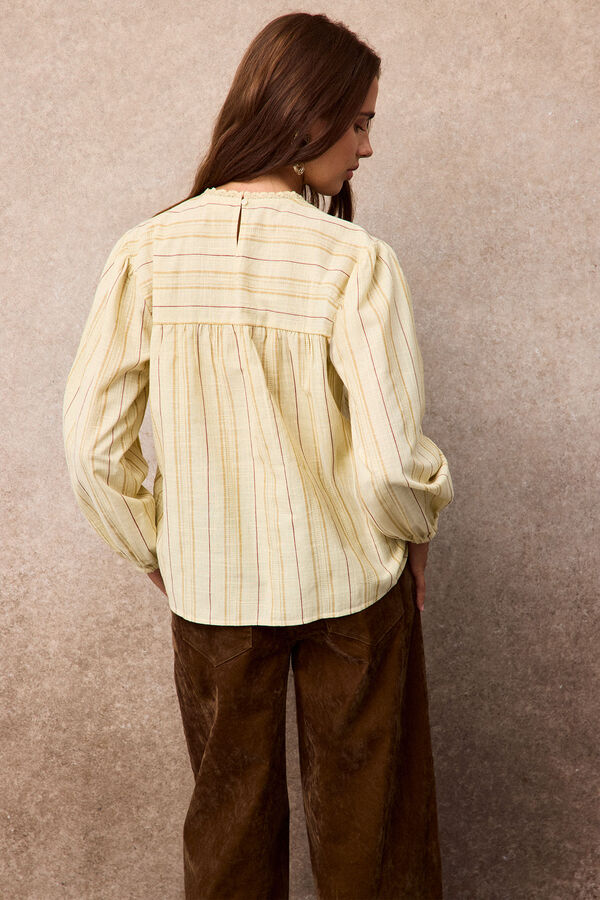 Slowlove Blusa raya r&uacute;stica Estampado blanco