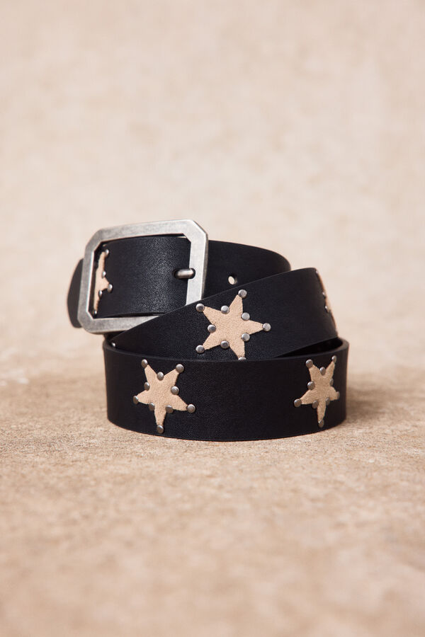 Slowlove Cintur&oacute;n piel estrellas Negro