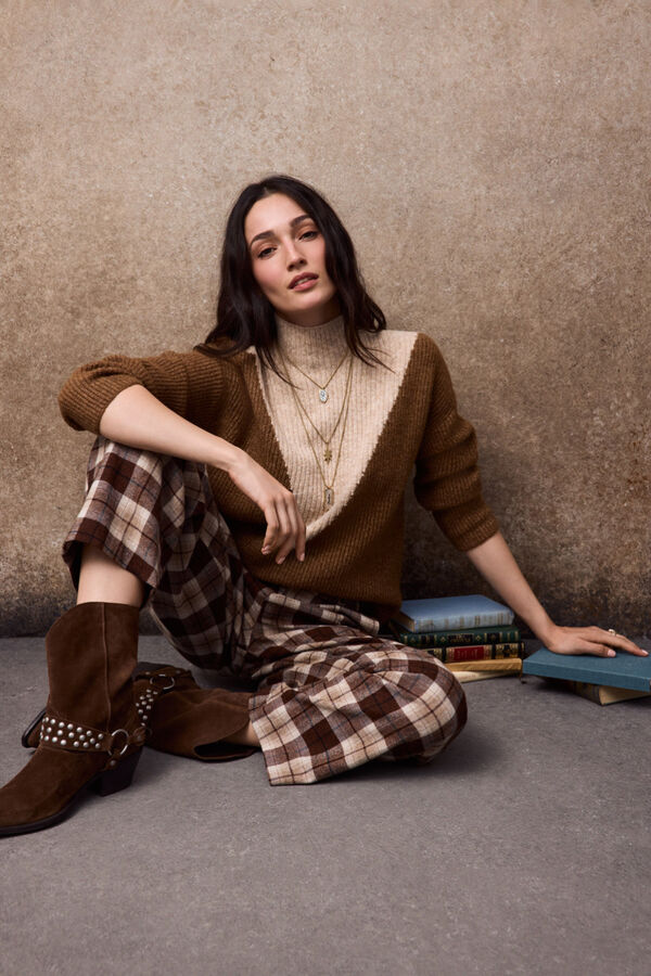 Slowlove Jersey bloques intarsia Camel