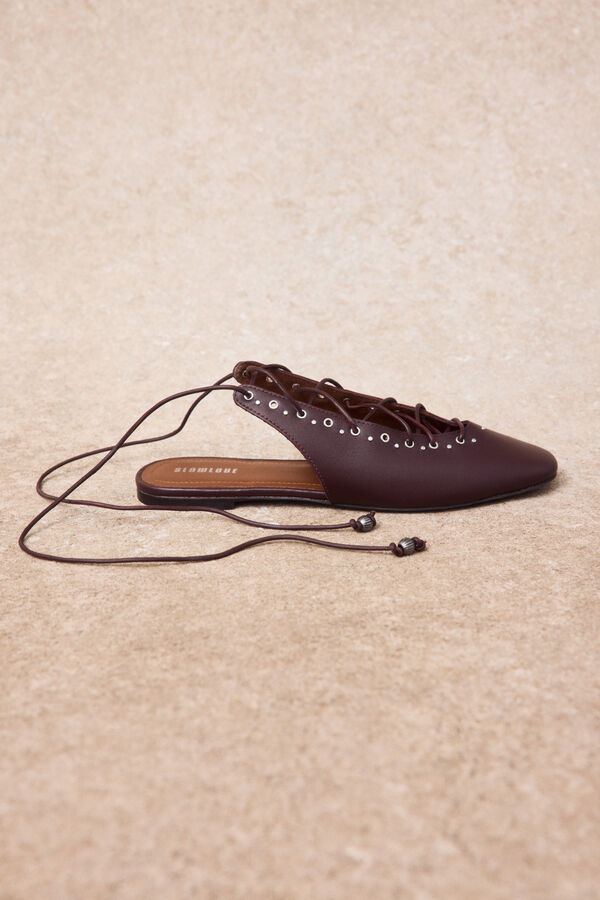 Slowlove Bailarina piel cordones Granate