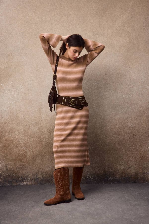 Slowlove Vestido punto estampado Beige