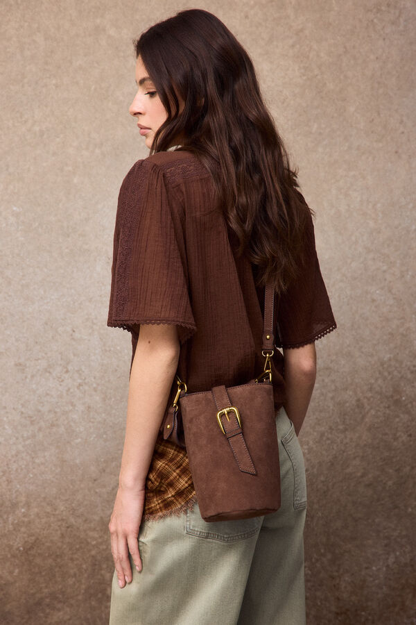 Slowlove Bolso piel saco Marr&oacute;n oscuro