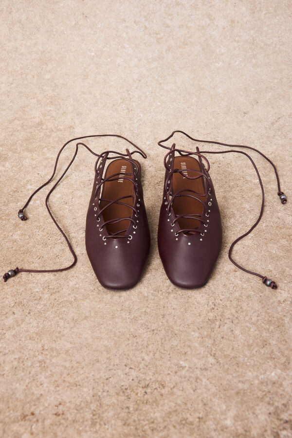 Slowlove Bailarina piel cordones Granate
