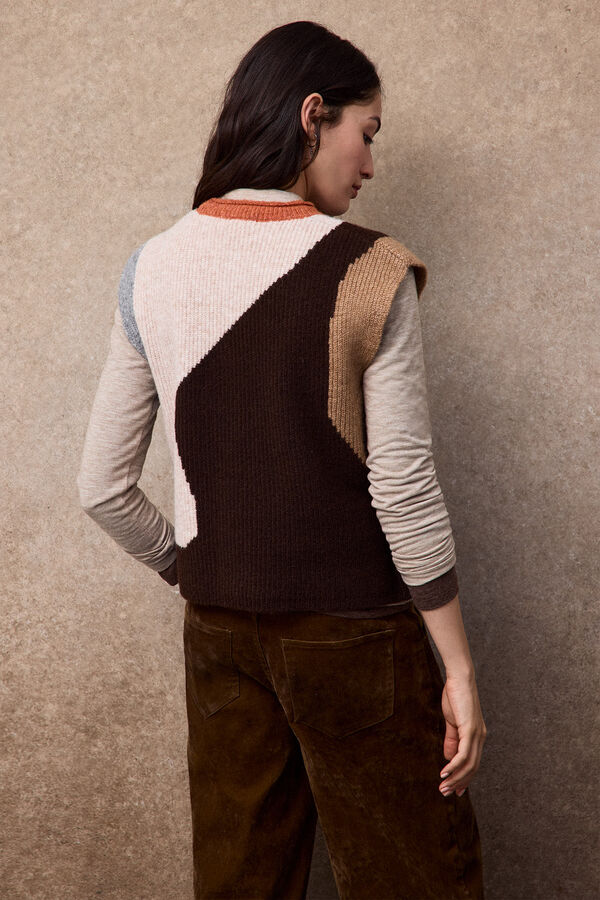 Slowlove Chaleco intarsia bloques Marfil