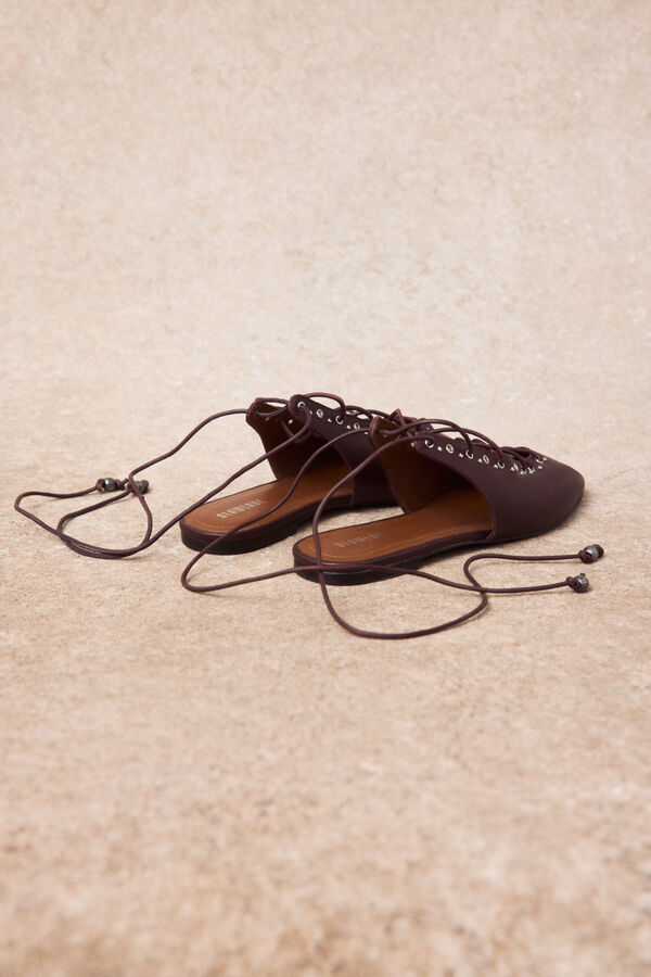 Slowlove Bailarina piel cordones Granate