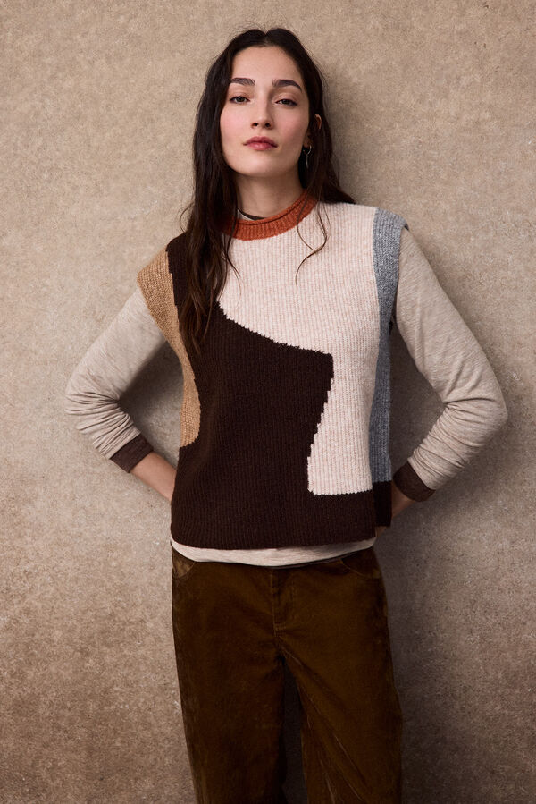 Slowlove Chaleco intarsia bloques Marfil
