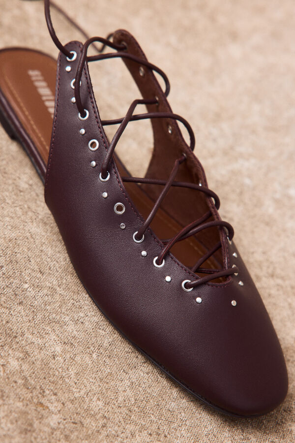 Slowlove Bailarina piel cordones Granate