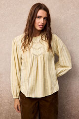Slowlove Blusa raya r&uacute;stica Estampado blanco