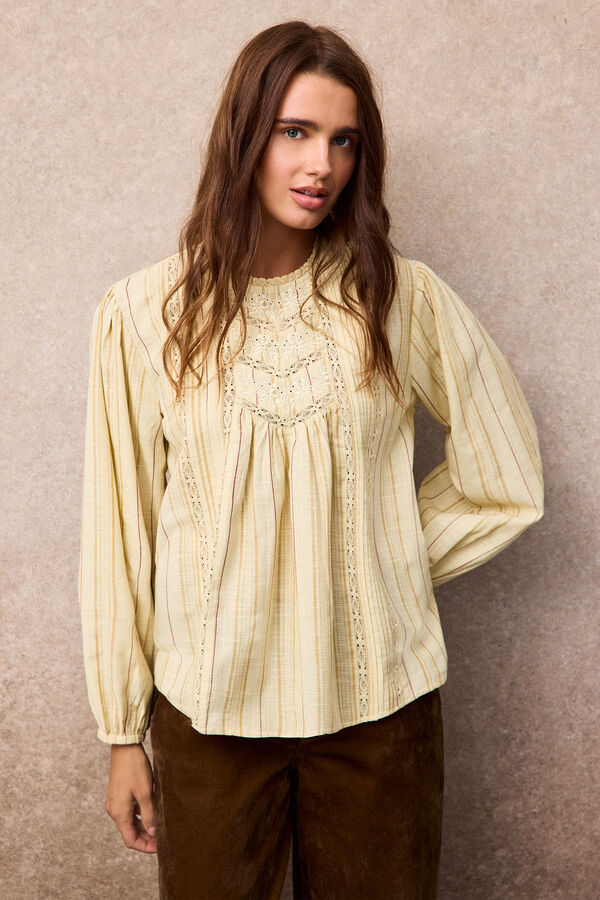 Slowlove Blusa raya r&uacute;stica Estampado blanco