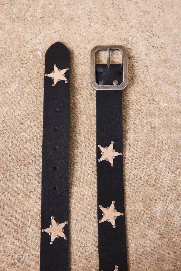 Slowlove Cintur&oacute;n piel estrellas Negro