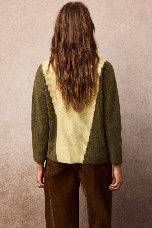 Slowlove Jersey bloques intarsia Kaki