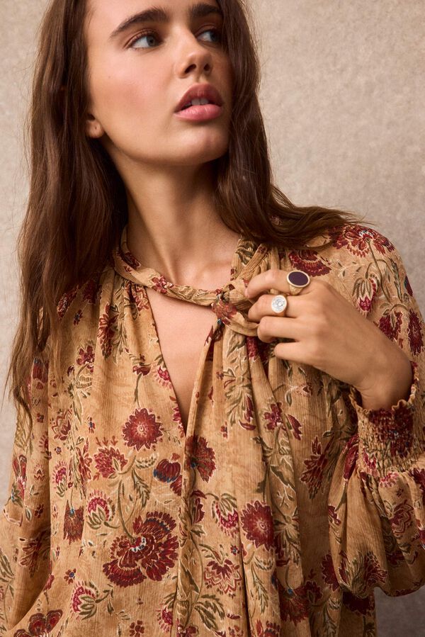 Slowlove Blusa estampada fluida Estampado amarillo