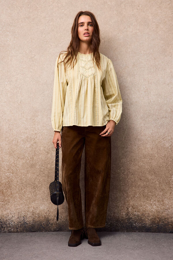 Slowlove Blusa raya r&uacute;stica Estampado blanco