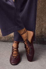 Slowlove Bailarina piel cordones Granate
