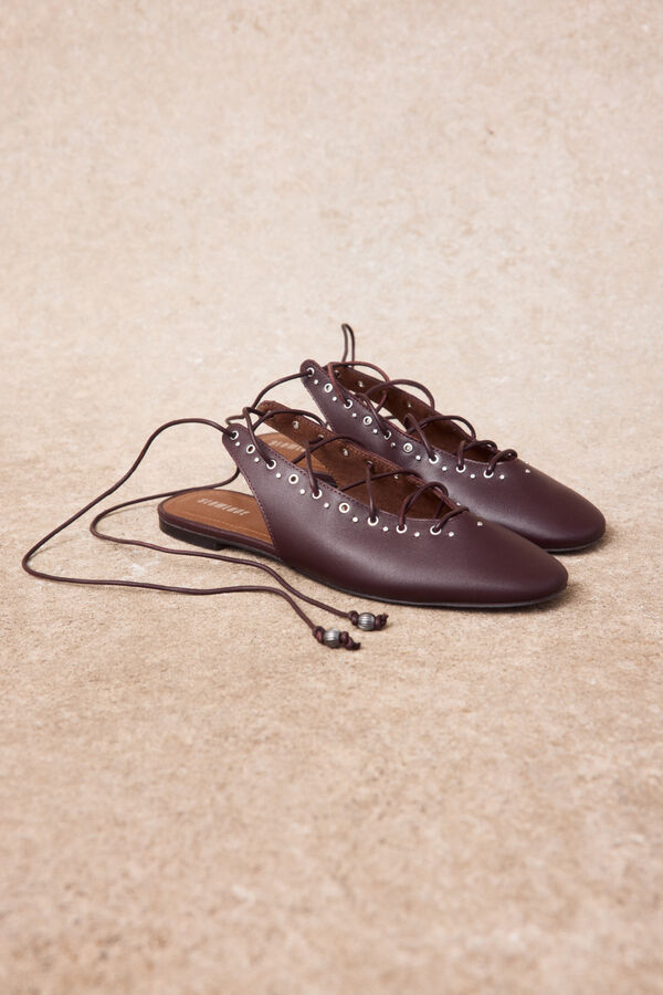 Slowlove Bailarina piel cordones Granate