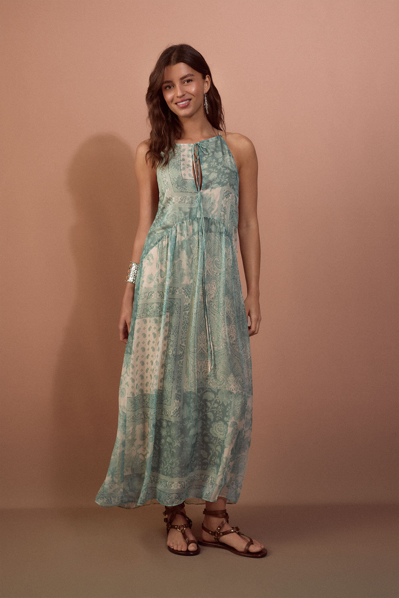 Slowlove Vestido estampado halter fluido