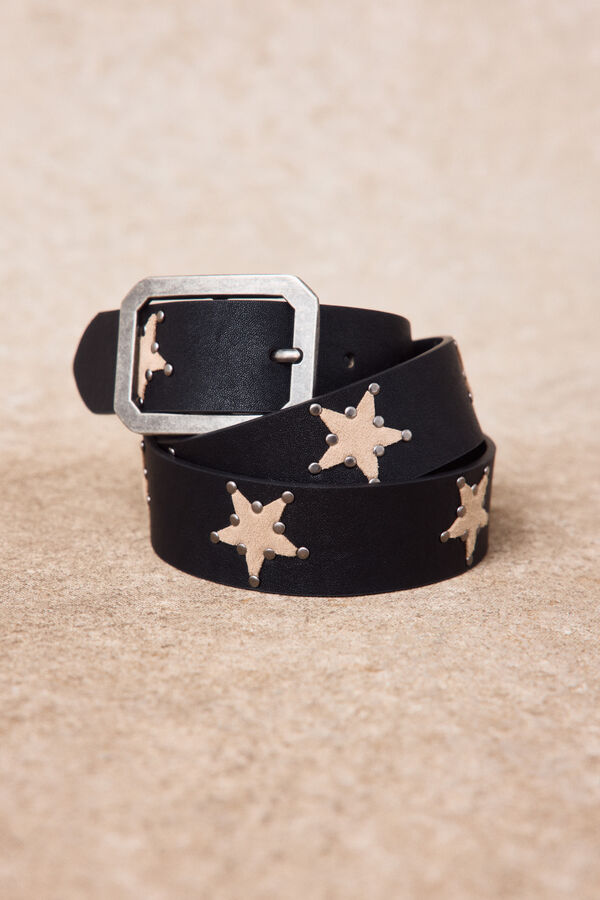 Slowlove Cintur&oacute;n piel estrellas Negro