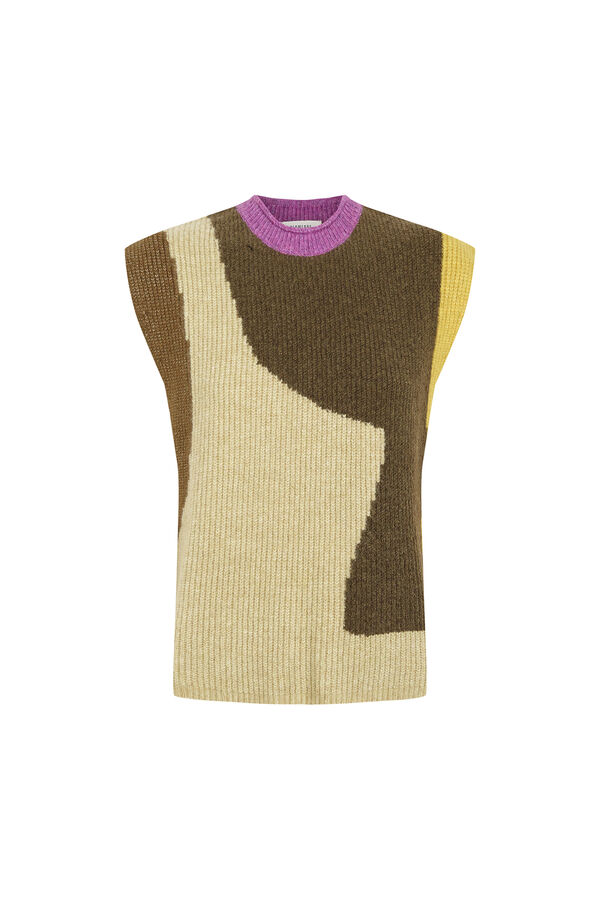 Slowlove Chaleco intarsia bloques Kaki