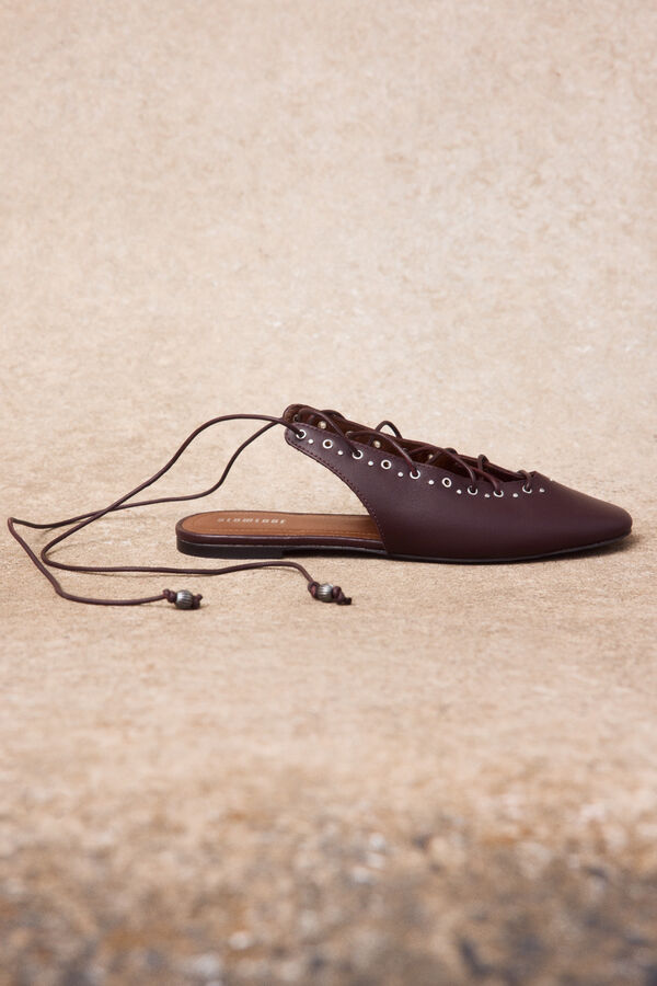 Slowlove Bailarina piel cordones Granate
