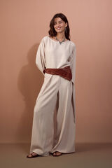 Slowlove Pantal&oacute;n de punto calado ancho Marfil