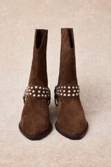 Slowlove Bota piel estribo y tachas Marr&oacute;n oscuro