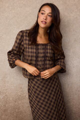 Slowlove Blusa cuadros Estampado marr&oacute;n