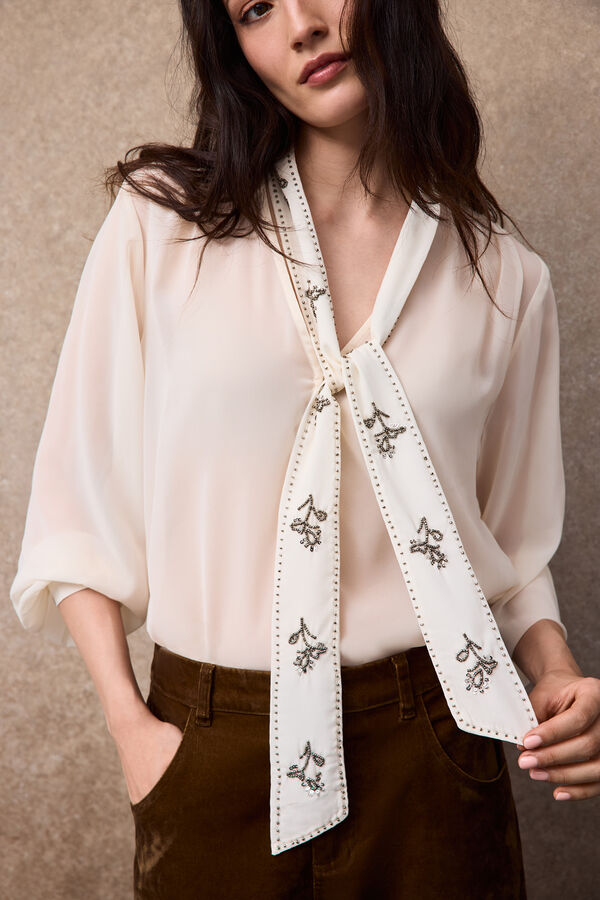 Slowlove Blusa fular abalorios Marfil