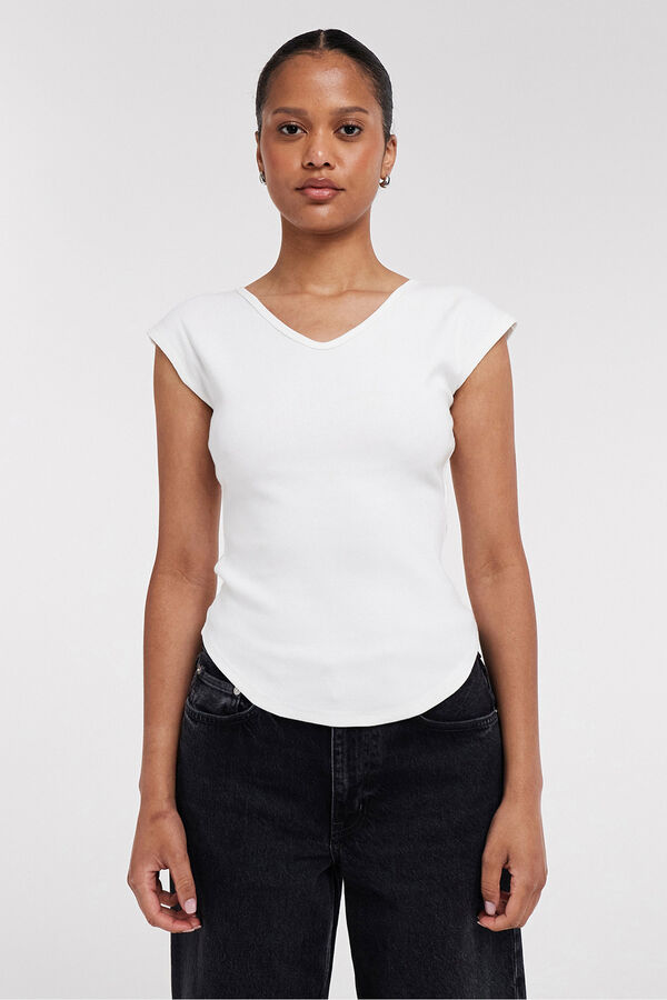 Topshop Top liso cuello pico blanco