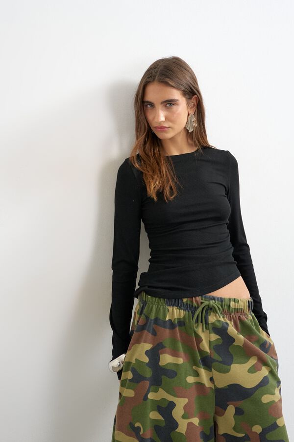 Topshop Top canal&eacute; fruncido negro