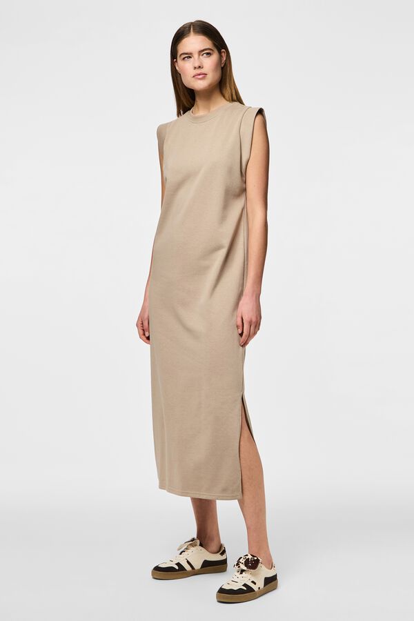 Pieces Vestido largo de algod&oacute;n beige