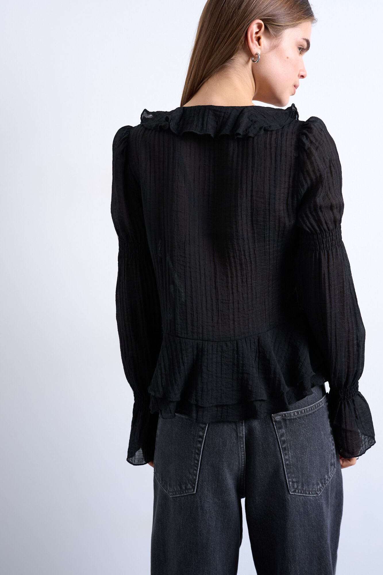 Topshop Top manga larga plisado
