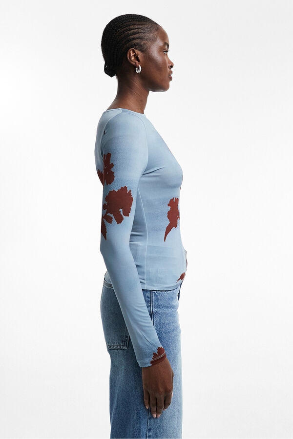 Topshop Top estampado manga larga azul