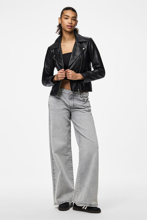 Pieces Chaqueta de piel tipo biker negro