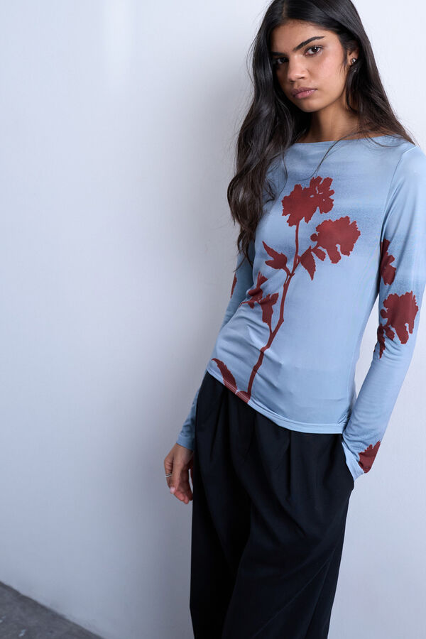 Topshop Top estampado manga larga azul