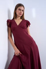 Topshop Vestido largo cuello pico rojo