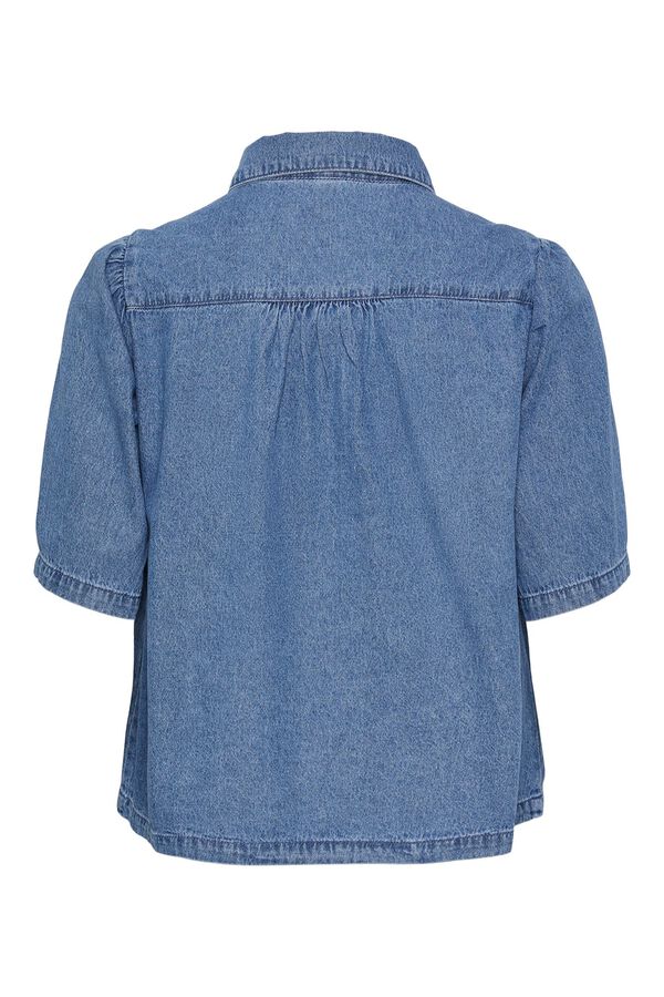 Pieces Camisa vaquera de manga corta azul