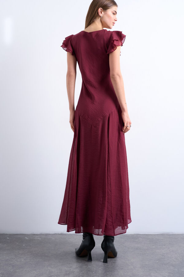 Topshop Vestido largo cuello pico rojo