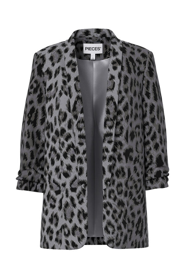 Pieces Blazer estampada con manga tres cuartos gris
