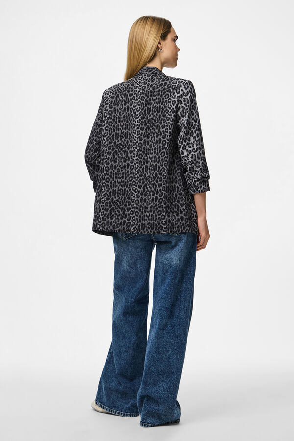 Pieces Blazer estampada con manga tres cuartos gris