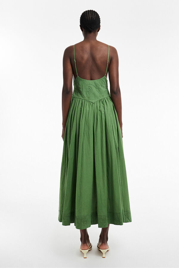 Topshop Vestido largo detalles bordados verde
