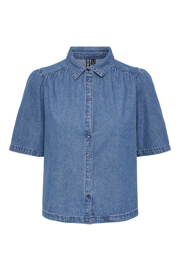 Pieces Camisa vaquera de manga corta azul