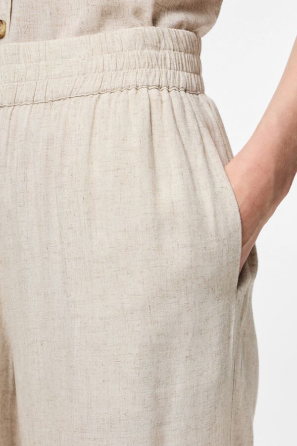 Pieces Pantal&oacute;n culotte de lino con cintura el&aacute;stica gris
