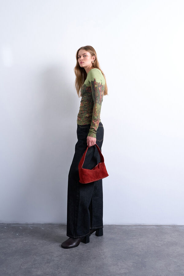 Topshop Top de manga larga con cuello barco, poli&eacute;ster reciclado y elastano verde