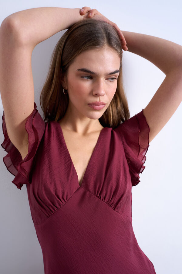 Topshop Vestido largo cuello pico rojo