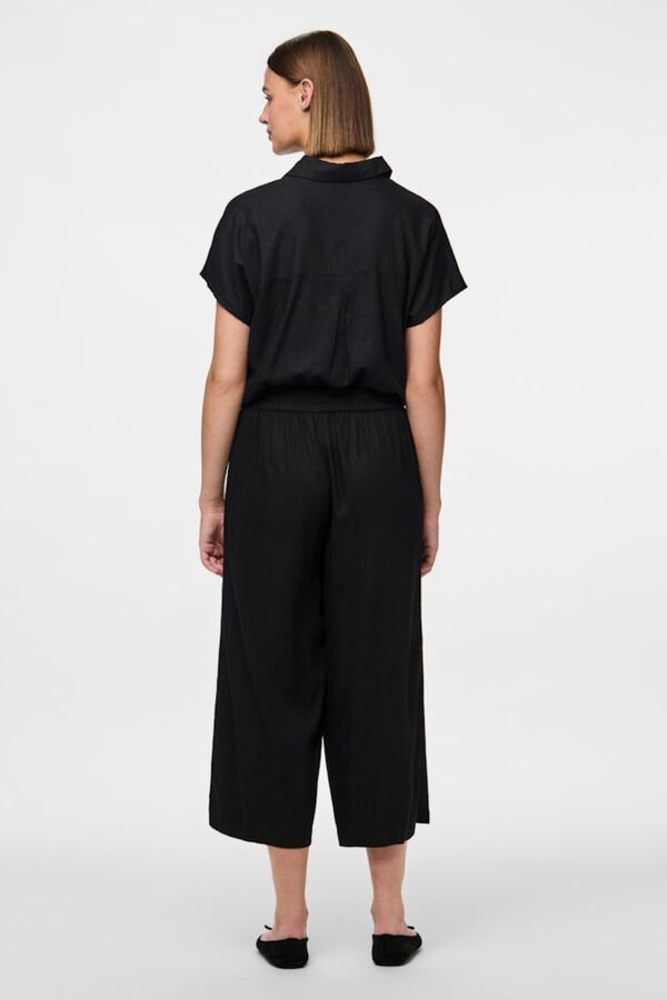 Pieces Pantal&oacute;n culotte de lino con cintura el&aacute;stica negro