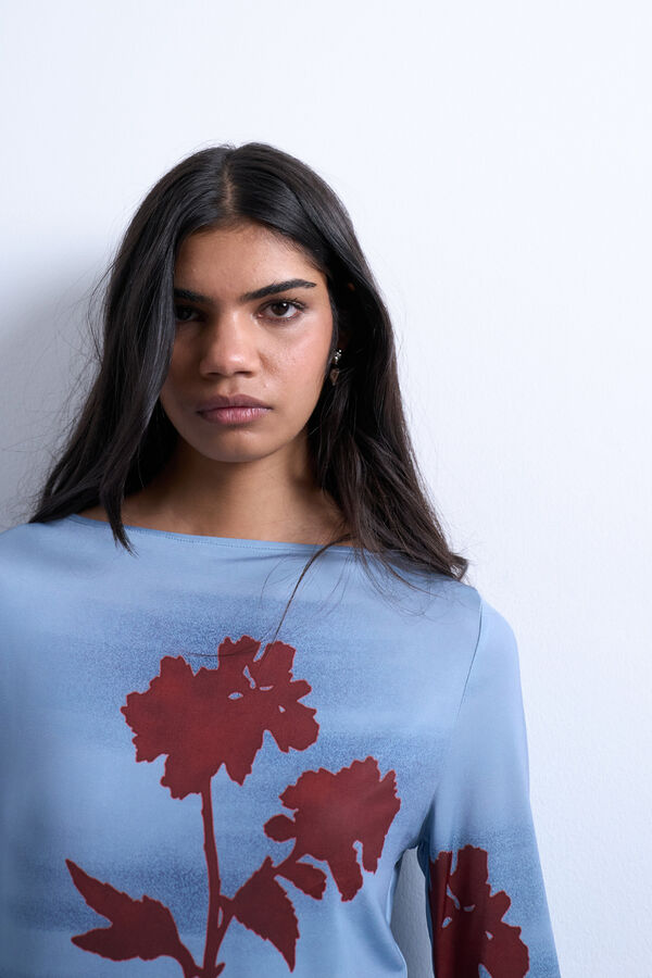 Topshop Top estampado manga larga azul