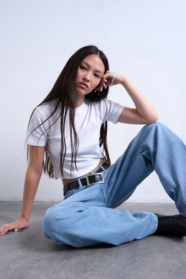 Topshop Camiseta corta b&aacute;sica de manga corta blanco