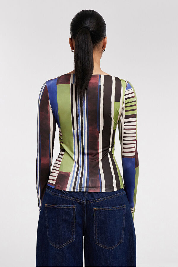 Topshop Top manga larga estampado verde